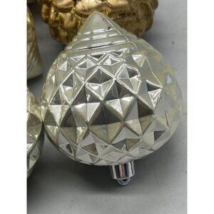 set of 5 Christmas ornament bulbs silver gold glitter graphic assorted READ